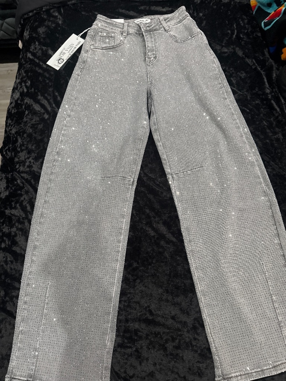 Light gray was rhinestone jeans